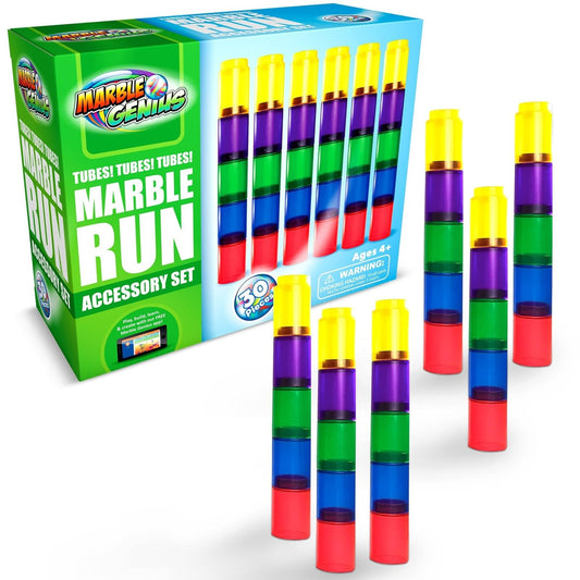 Marble Genius Tubes 30pcs – Marble Run Accessory Set, STEM Building & Educational Construction Add-On Kit for Kids Ages 4+
