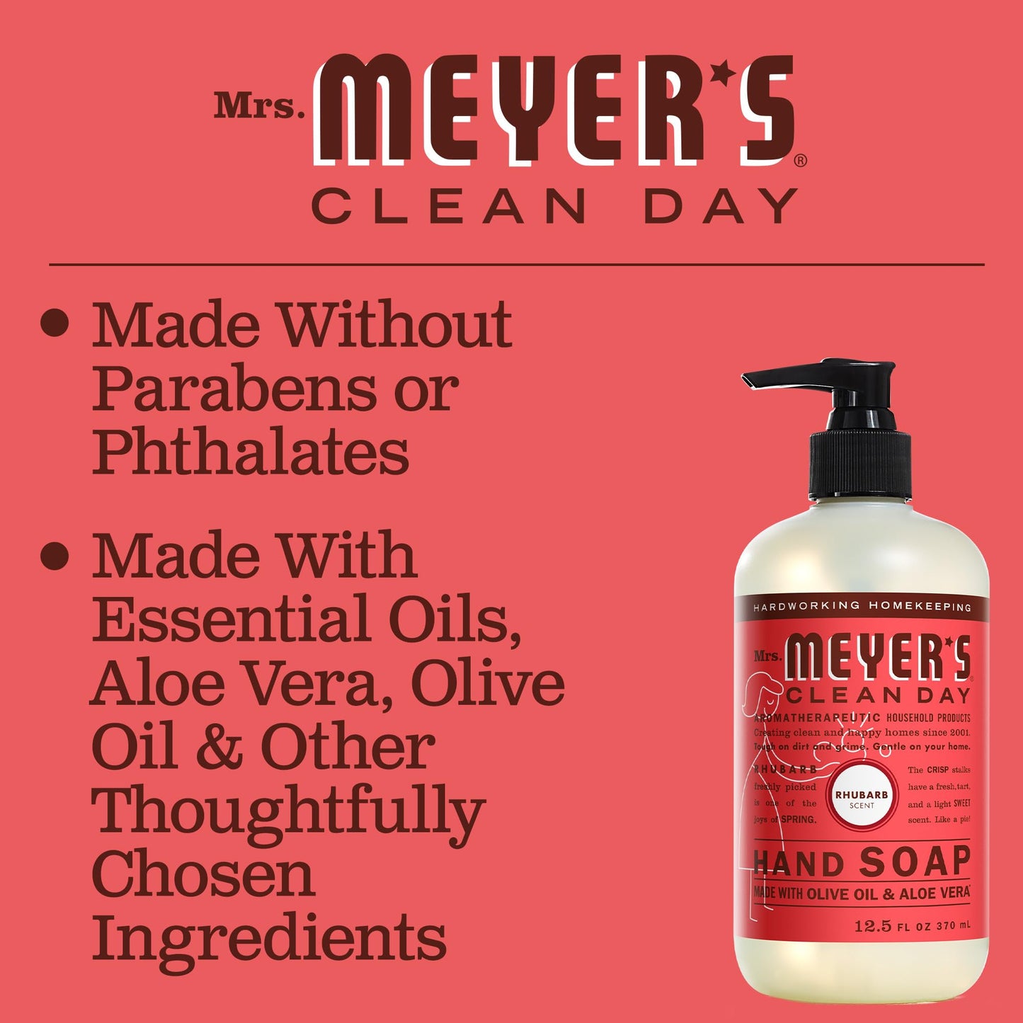 Mrs. MEYER'S Hand Soap, Made with Essential Oils, Rhubarb, 12.5 fl. oz - (Pack of 6) Beauty & Personal Care Mrs. MEYER'S