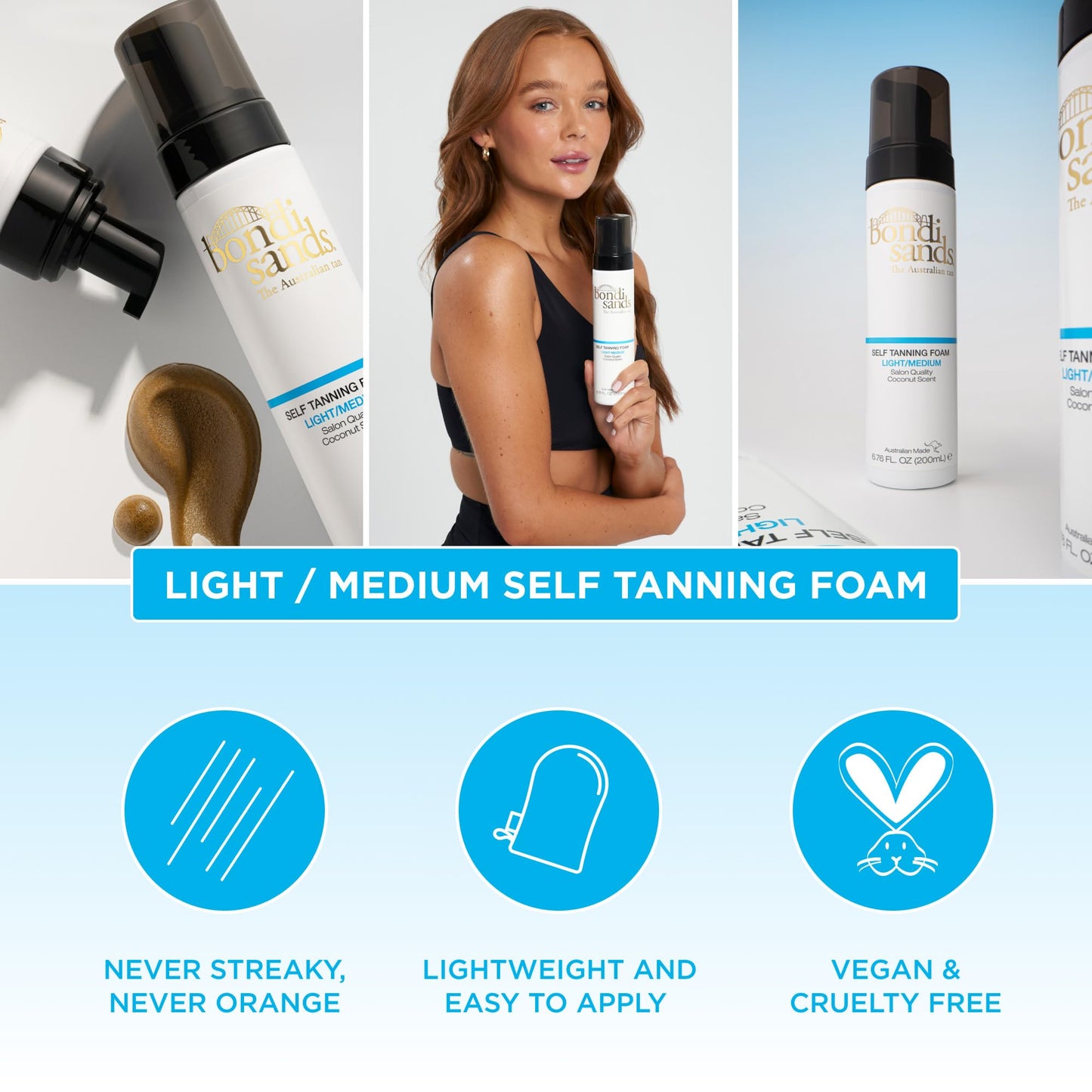 Bondi Sands Light/Medium Self Tanning Foam + Application Mitt | Includes Lightweight Sunless Foam + Reusable Mitt for a Flawless Finish ($30 Value)