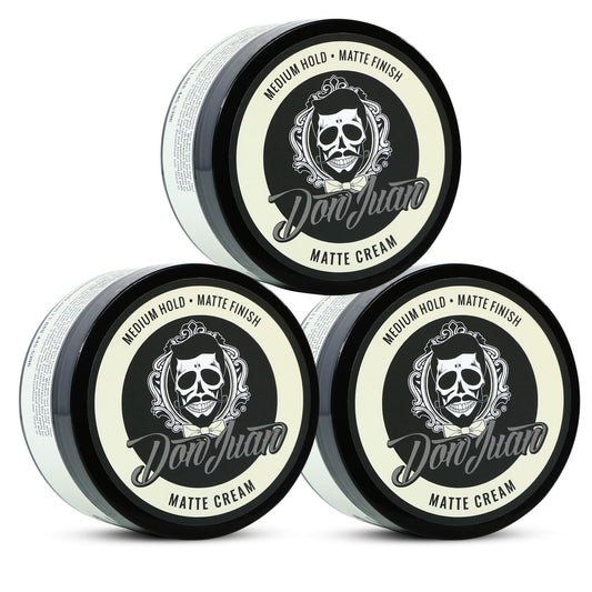 Don Juan Handcrafted Matte Cream Pomade | Medium Hold | Matte Finish | Water Based | Barbershop Scent, 4 oz Pack of 3