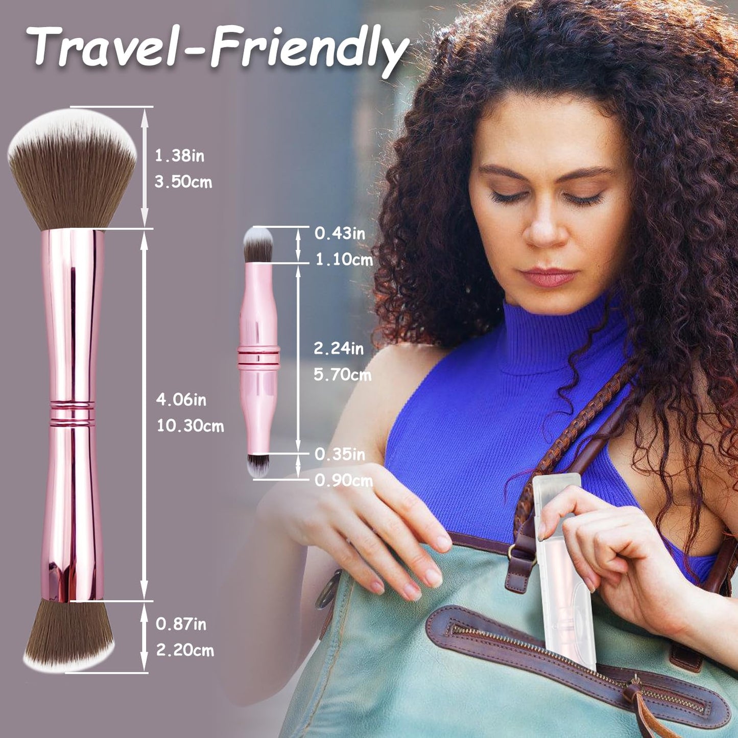 Voxora 4 in 1 Makeup Brush Set - All in One Powder/Blush, Foundation, Blending & Eyeshadow Brushes, Compact & Travel Essential