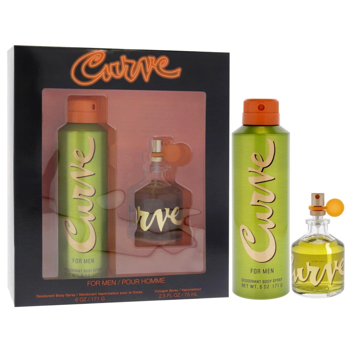 Curve Men's Cologne Fragrance Set, Deodorant Body Spray & Cologne Spray, Casual Day or Night Scent, Spicy Wood Magnetic Scent, 2 Piece Set