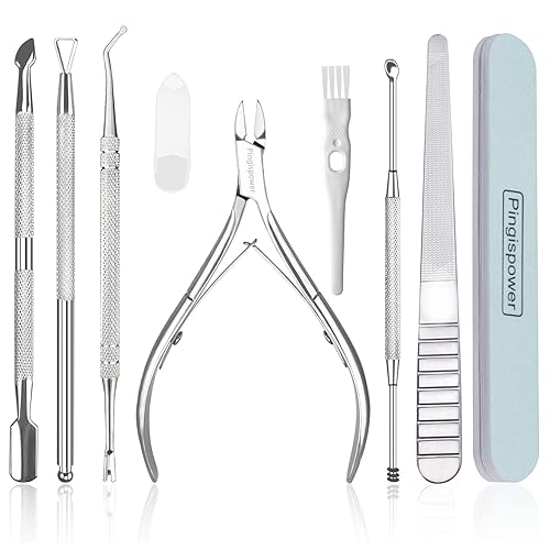 Pingispower Cuticle Trimmer with Cuticle Pusher Set, 9PCS Professional Cuticle Nippers & Premium Stainless Steel Durable Cuticle Remover Tool Manicure