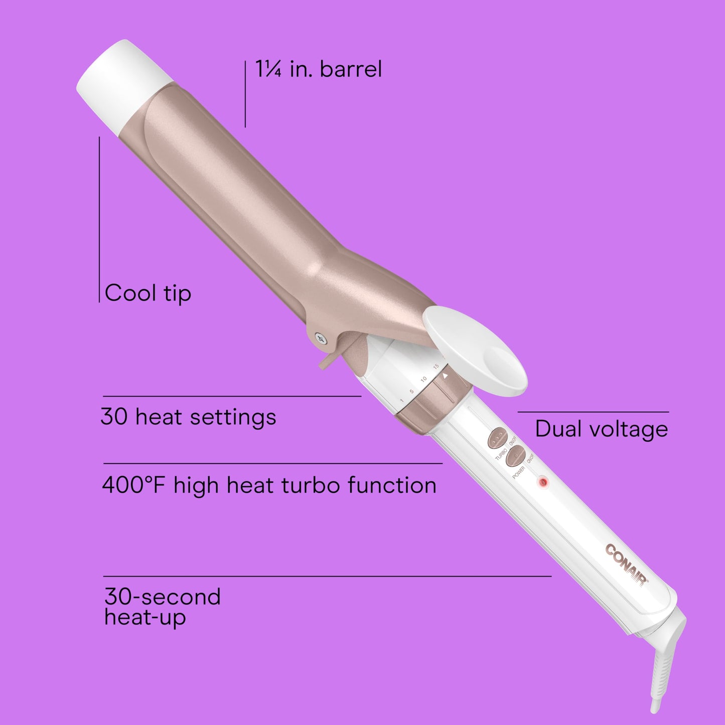 Conair Double Ceramic 1-1/4 Inch Curling Iron, 1.25-Inch Barrel Creates Loose Curls, Hair Curler for Use on Medium and Long Hair, White