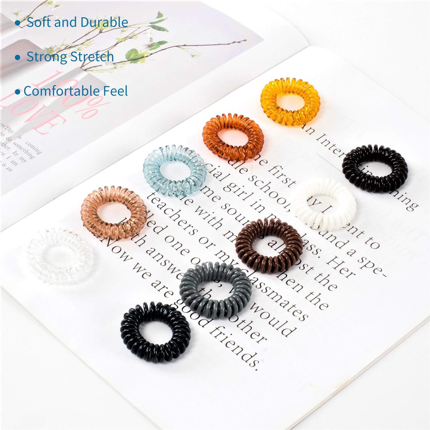 79STYLE 50pcs Spiral Hair Ties For Women Coil Hair Bands Coil Scrunchies Ponytail Holder Plastic Phone Cord Hair Coils For Thin Hiar No Damage