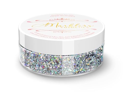 MARBLERS Holographic Face & Body Glitter [Crushed Holo Silver] 0.11oz (3g) | Chunky | Chopped | Flake | Non-Toxic | Cruelty-Free | Festival, Rave