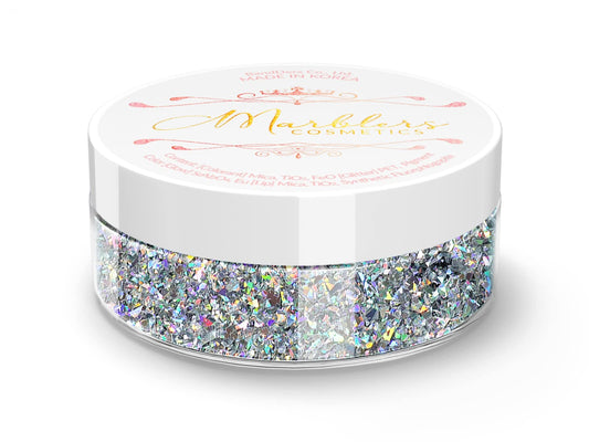 MARBLERS Holographic Face & Body Glitter [Crushed Holo Silver] 0.11oz (3g) | Chunky | Chopped | Flake | Non-Toxic | Cruelty-Free | Festival, Rave