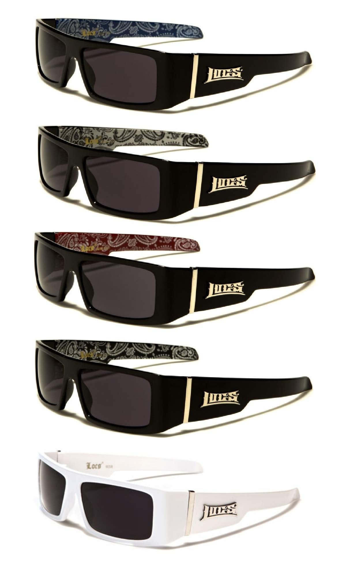 Locs Gangsta Sunglasses Various Combos 58 Style (5 Pack Blue Bandana Red Bandana White Bandana Silver Bandana White Plain)