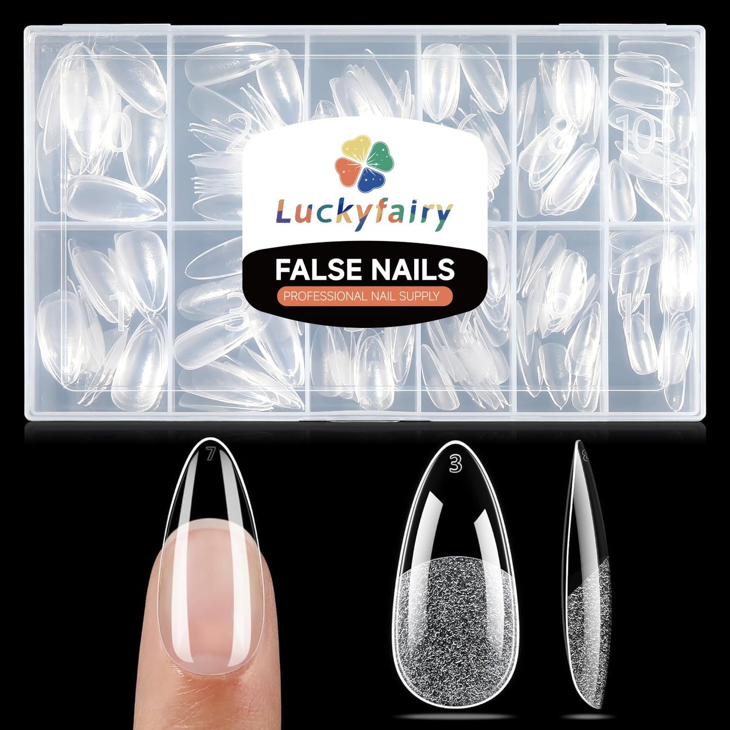 Luckyfairy Medium Almond Nail Tips, 240pcs Soft Gel Pre-Filed Acrylic Almond Fake Nails, Half Matte Full Cover Clear Press on Flase Nail Tips for Nail Beauty and Personal Care Luckyfairy Default Title