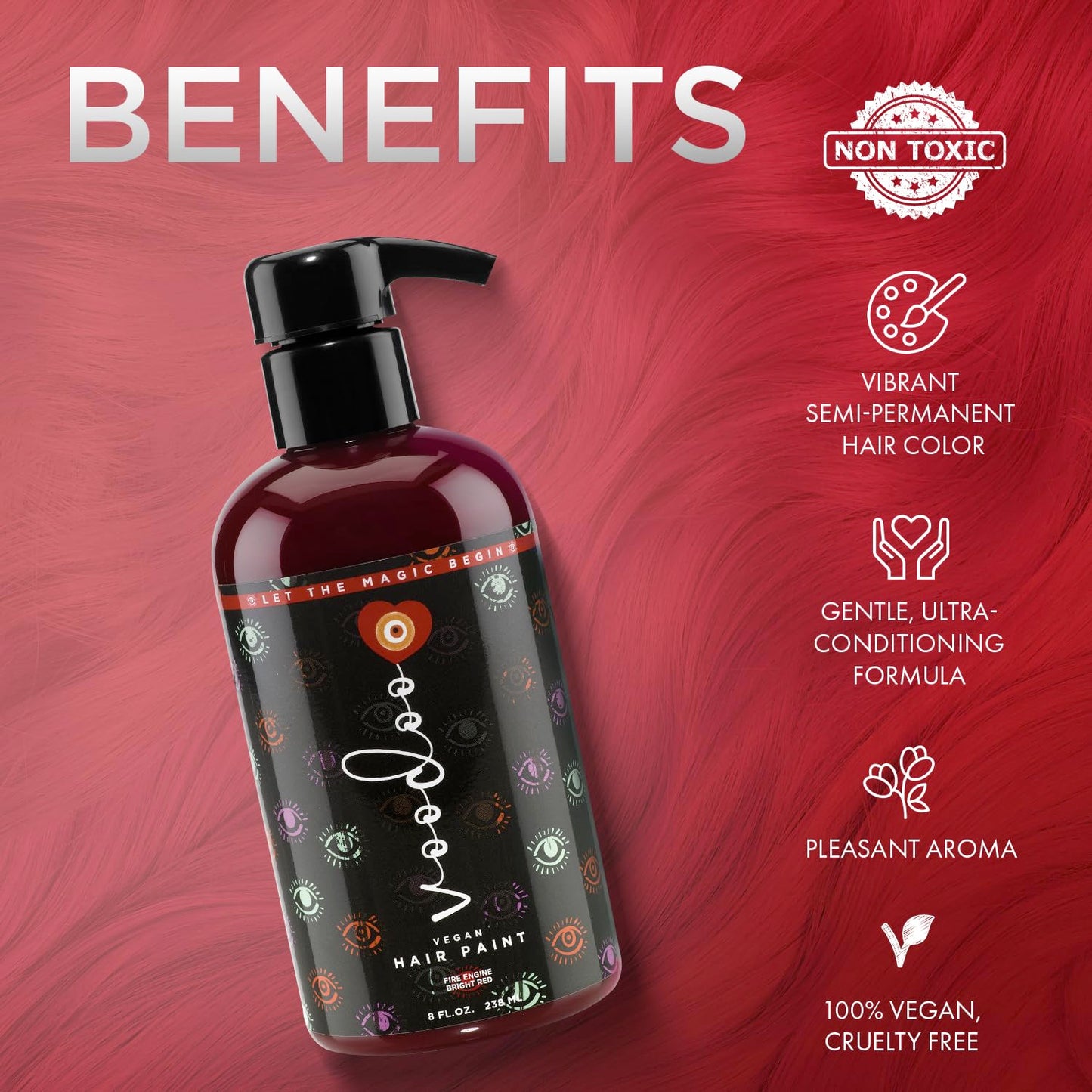 MOEHAIR Semi-Permanent Hair Color | Temporary Red Hair Dye 8 Oz | No Ammonia, Sulfate or Paraben | Intermixable & Vegan | Voodoo Fire Engine Bright