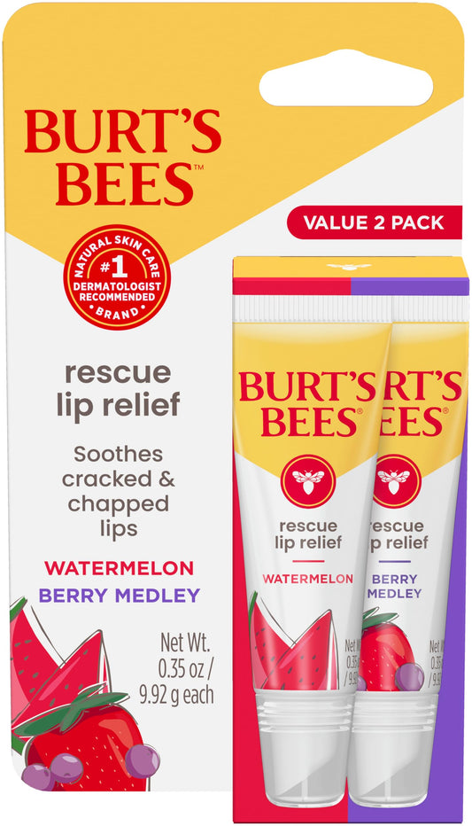 Burt's Bees Rescue Lip Relief, Watermelon & Berry Medley, Hydrating Lip Balm for Dry Cracked Lips, with Responsbily Sourced Beeswax and Shea Butter