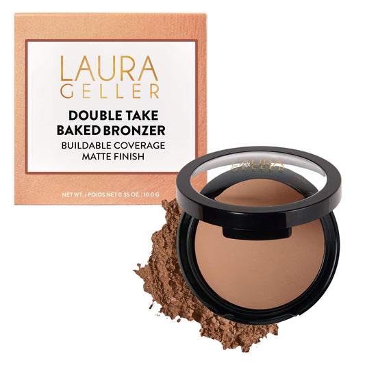 LAURA GELLER NEW YORK Double Take Baked Bronzer for Mature Skin, Medium | Matte Bronzing Powder for Natural-Looking Warmth & Soft Contour, Buildable