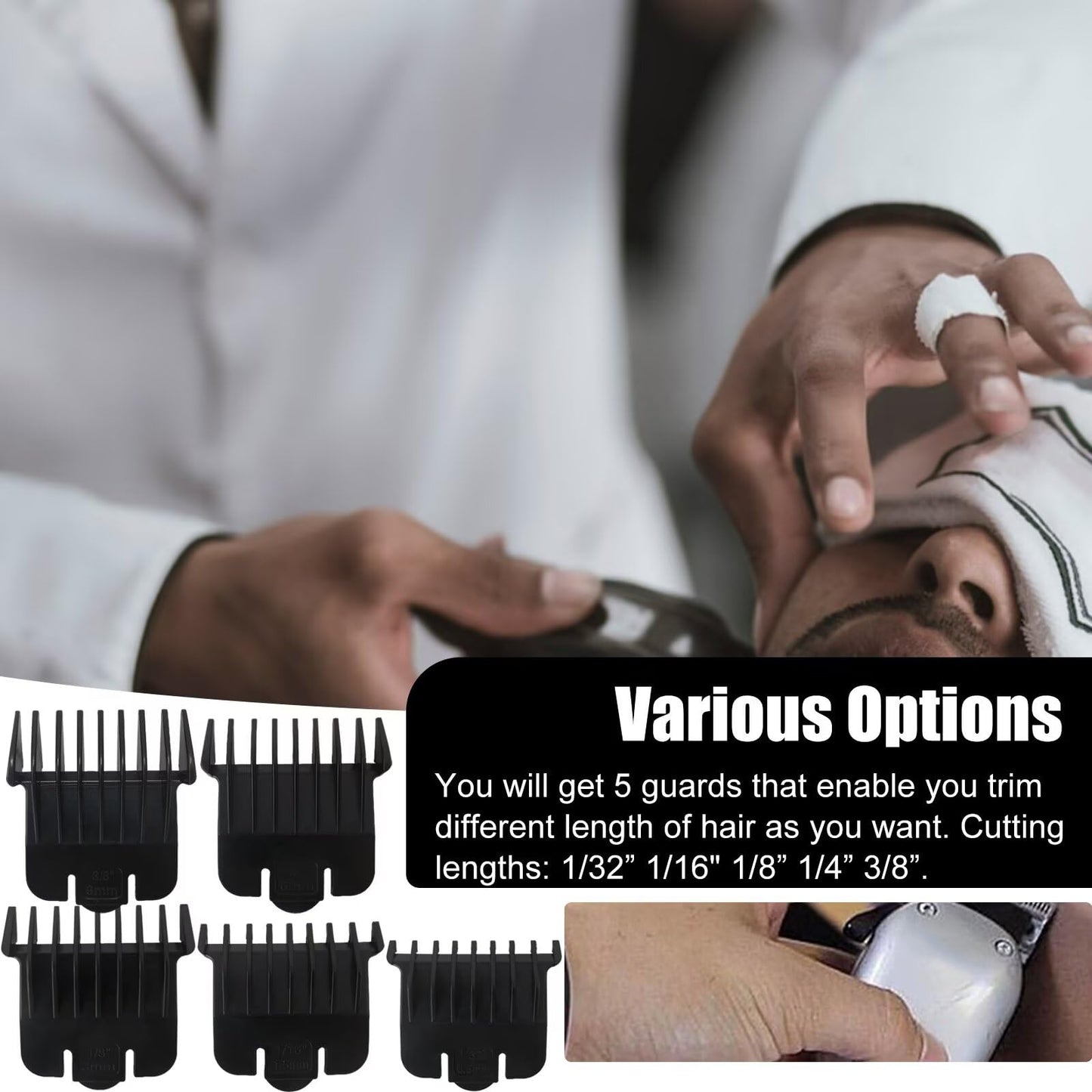 Xspeedonline 5 Size Trimmer Guards Set, Snap-On Combs for Andis 04710/#04521 Models, for Andis T Out-liner/for T Out-liner 2 Blade -1/32"-3/8", Black Beauty and Personal Care Xspeedonline