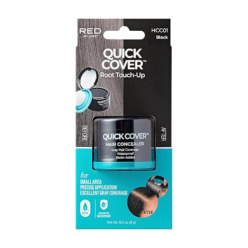 Red by Kiss Quick Cover Hair Concealer, Temporary Root Touch-Up, Precision Gray Coverage, Lightweight & Waterproof, Biotin Infused (Black)