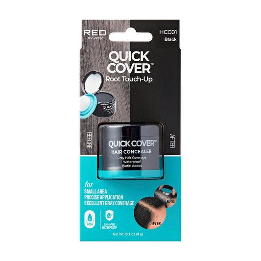 Red by Kiss Quick Cover Hair Concealer, Temporary Root Touch-Up, Precision Gray Coverage, Lightweight & Waterproof, Biotin Infused (Black)