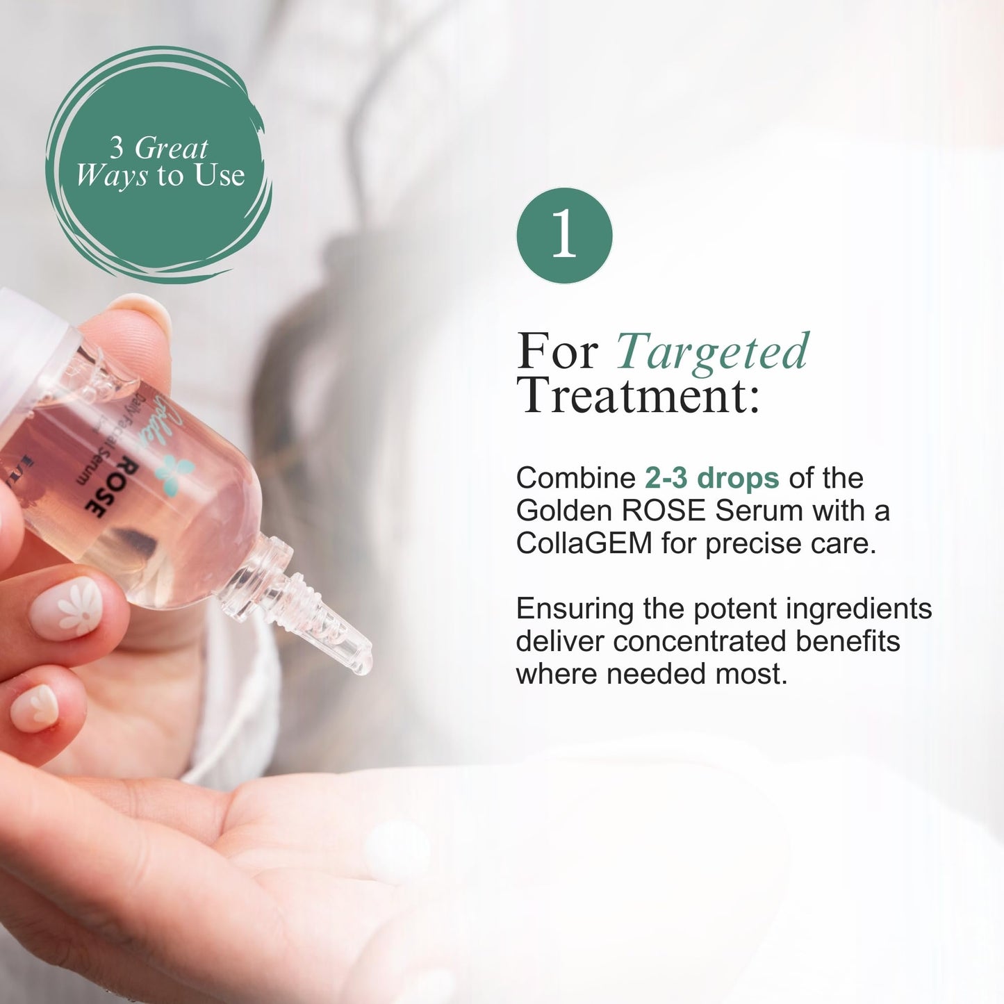 Bevanni Golden ROSE Serum + CollaGEMS - Pure Rose Essential Oil with Colloidal Gold, Hyaluronic Acid & Vitamin C & Collagen Balls - Daily Face