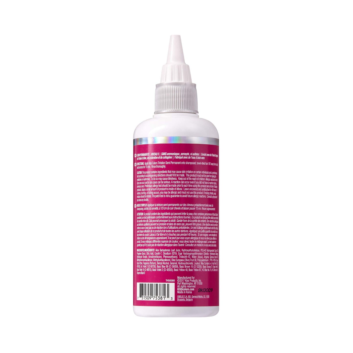 Red by Kiss Tintation Semi Permanent Hair Color, Aloe Vera Water Based, Argan Oil, Olive Oil, Collagen & Keratin, Long-Lasting Color Dye (Raspberry
