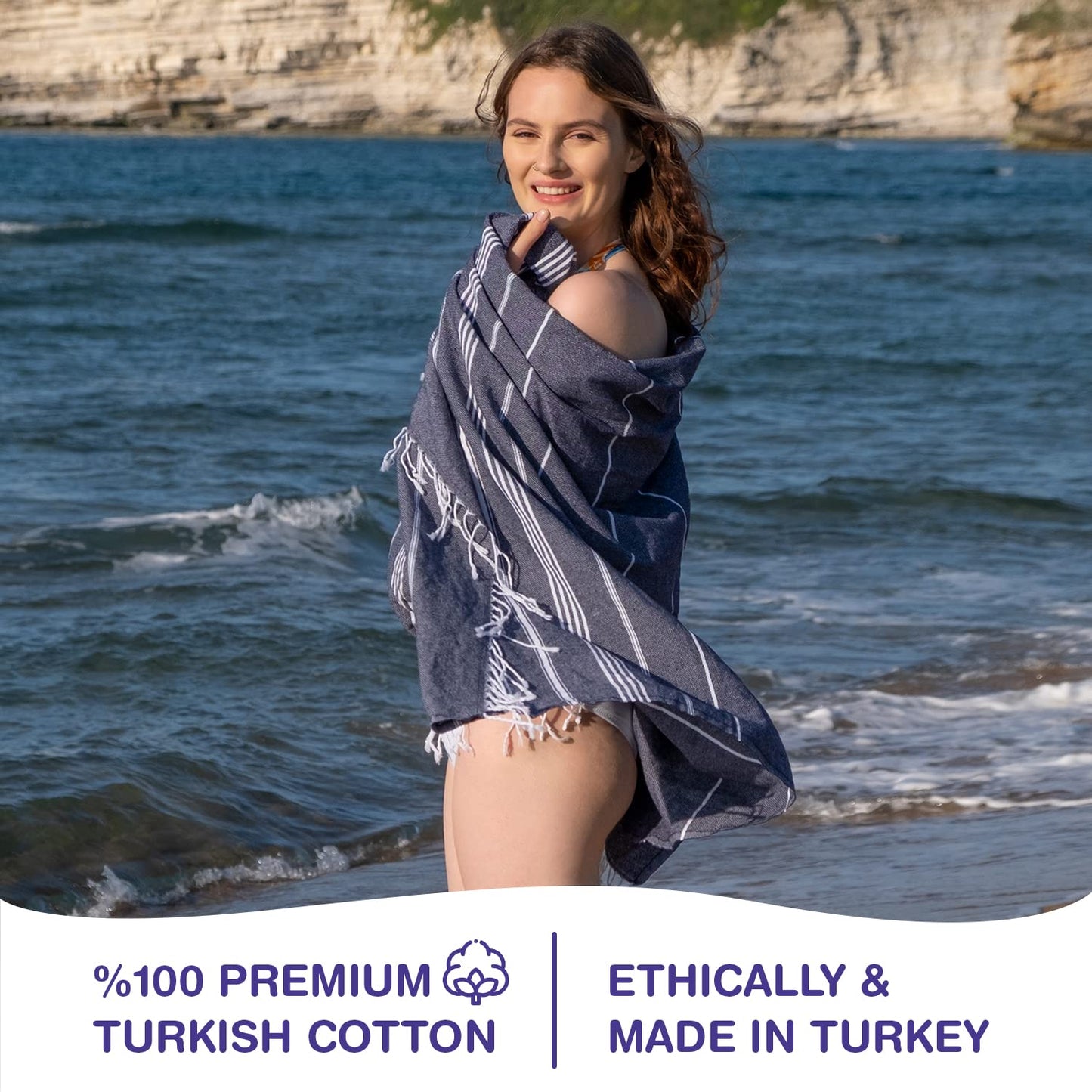 PADISHAHHOME Oversized Turkish Beach Towel 38’’x71’’ - Set of 6 | 100% Turkish Cotton Lightweight Sand Free Quick Dry Pool Towels | Extra Large Bath…