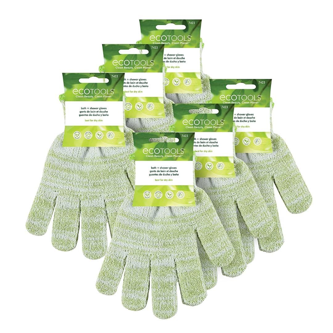 EcoTools Bath + Shower Gloves 6 Pack, Exfoliating Gloves Remove Dead Skin & Cleanse The Whole Body, Bath Gloves To Scrub & Hydrate, Self-Tanner