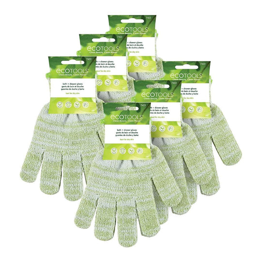EcoTools Bath + Shower Gloves 6 Pack, Exfoliating Gloves Remove Dead Skin & Cleanse The Whole Body, Bath Gloves To Scrub & Hydrate, Self-Tanner