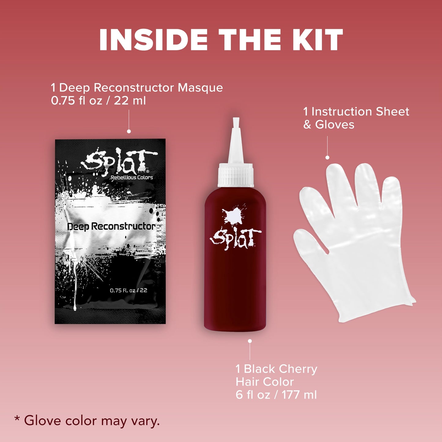 Splat Midnight Black Cherry Semi Permanent Hair Dye Box Kit, 1 At-Home Application, Vegan & Cruelty-Free Red Hair Color Kit with Masque, Lasts 30