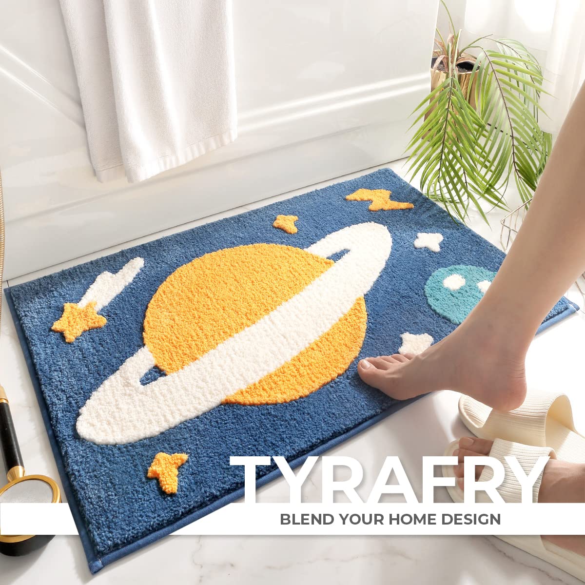 Tyrafry Bath Rug Cute Space Bathroom Rug Mat for Bathroom, Soft Microfiber Rug Water Absorbent Bath Mat fot Kids, Bedroom, Kitchen, Dinning, Non Skid…