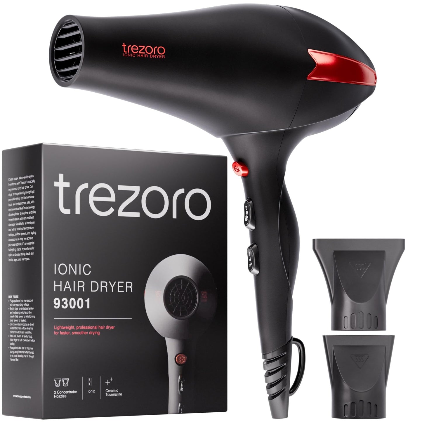 TREZORO Professional Blow Dryer for Women - Ionic Hair Dryer 2000W for Salon & Personal Use - Powerful, Fast & Quiet Drying for Curly Hair, Unwanted