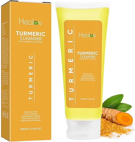 Healov Turmeric Face Wash, Turmeric Clear Skin Liquid Soap - 100% Natural Anti Aging Exfoliating Facial Cleanser for Spots, Clearing Acne Scars, Age
