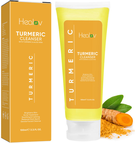 Healov Turmeric Face Wash, Turmeric Clear Skin Liquid Soap - 100% Natural Anti Aging Exfoliating Facial Cleanser for Spots, Clearing Acne Scars, Age