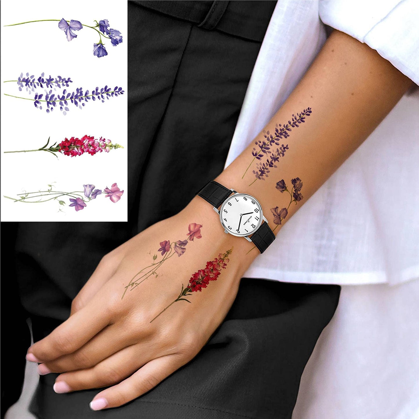 COKTAK 12Pieces/Lot 3D Watercolor Lavender Flower Temporary Tattoos For Women Body Art Arm Fake Flora Adults TattooSticker Waterproof Girls Tatoos Beauty and Personal Care COKTAK