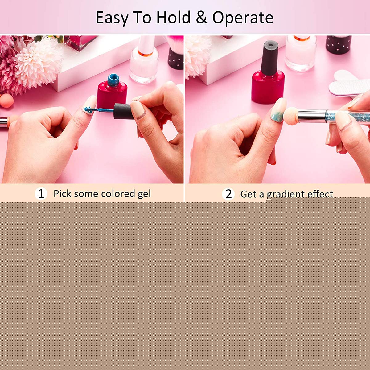 DANNEASY 1Pc Double-Ended Nail Sponges Pen 12Pcs Sponge Head UV Gel Acrylic Nail Gradient Shading Brush Ombre Design Manicure Tools