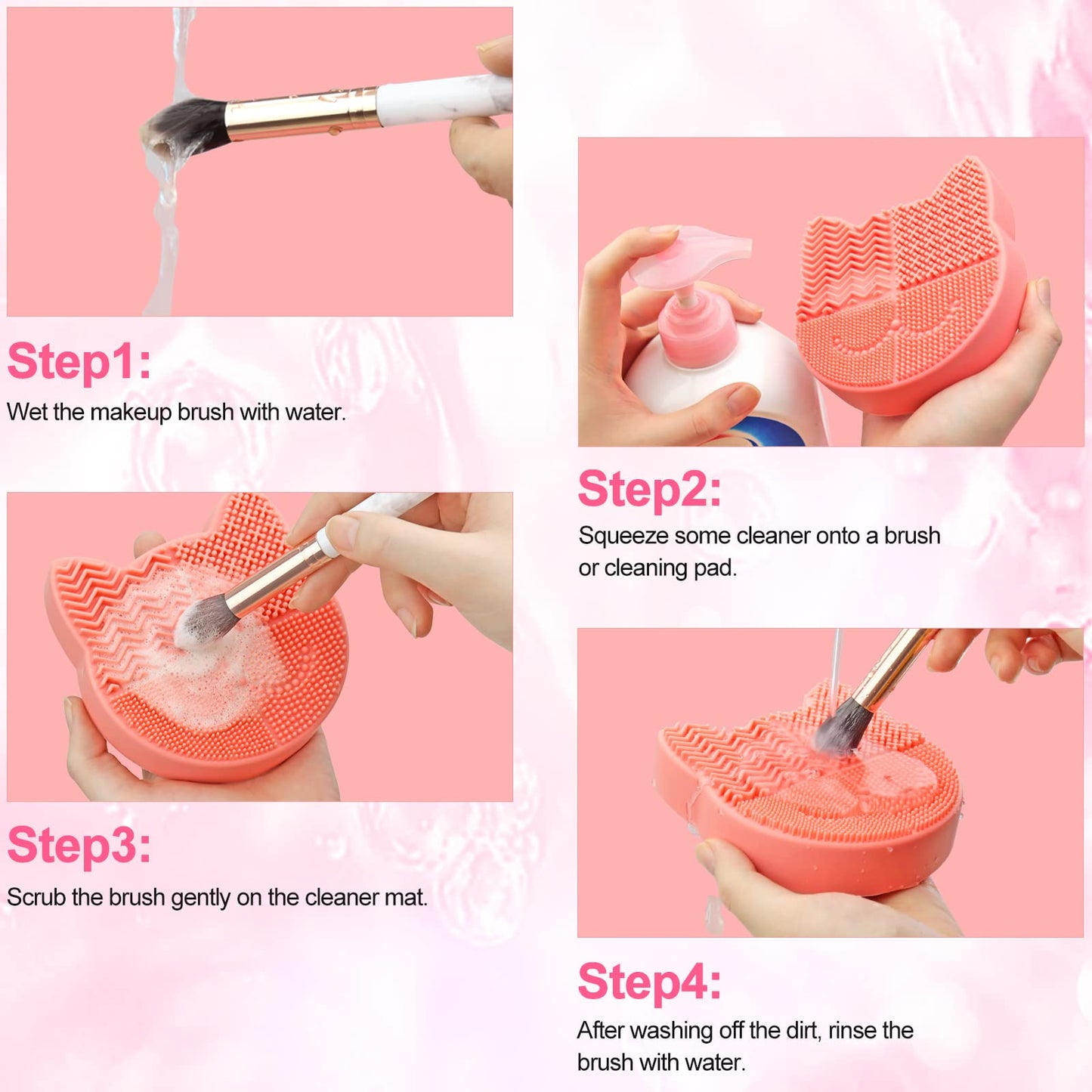 Makeup Brush Cleaning Mat with Drying Holder for Sink-Silicone Washing Cosmetic Brush Cleaner Pad (Orange)