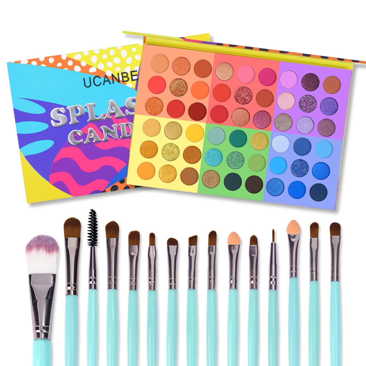 UCANBE 54 Colors Splashy Candies Eyeshadow Palette + 15pcs Makeup Brush Set, Highly Pigment Matte Metallic Shimmer Glitter Eye Shadow Bright Color Beauty and Personal Care UCANBE Default Title