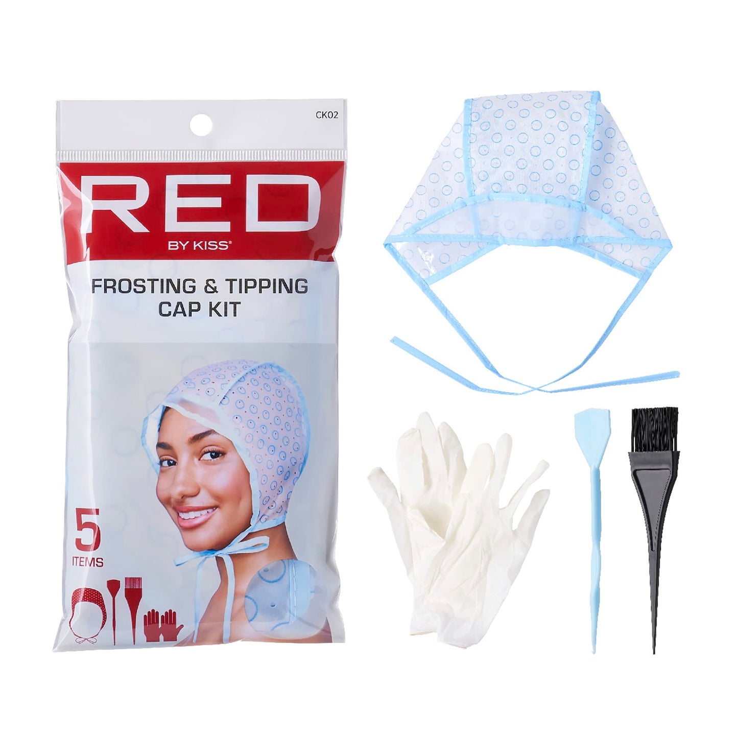 Red by Kiss Hair Dye Coloring and Highlighting Kit Frosting and Tipping Cap kit (5 Piece Kit)