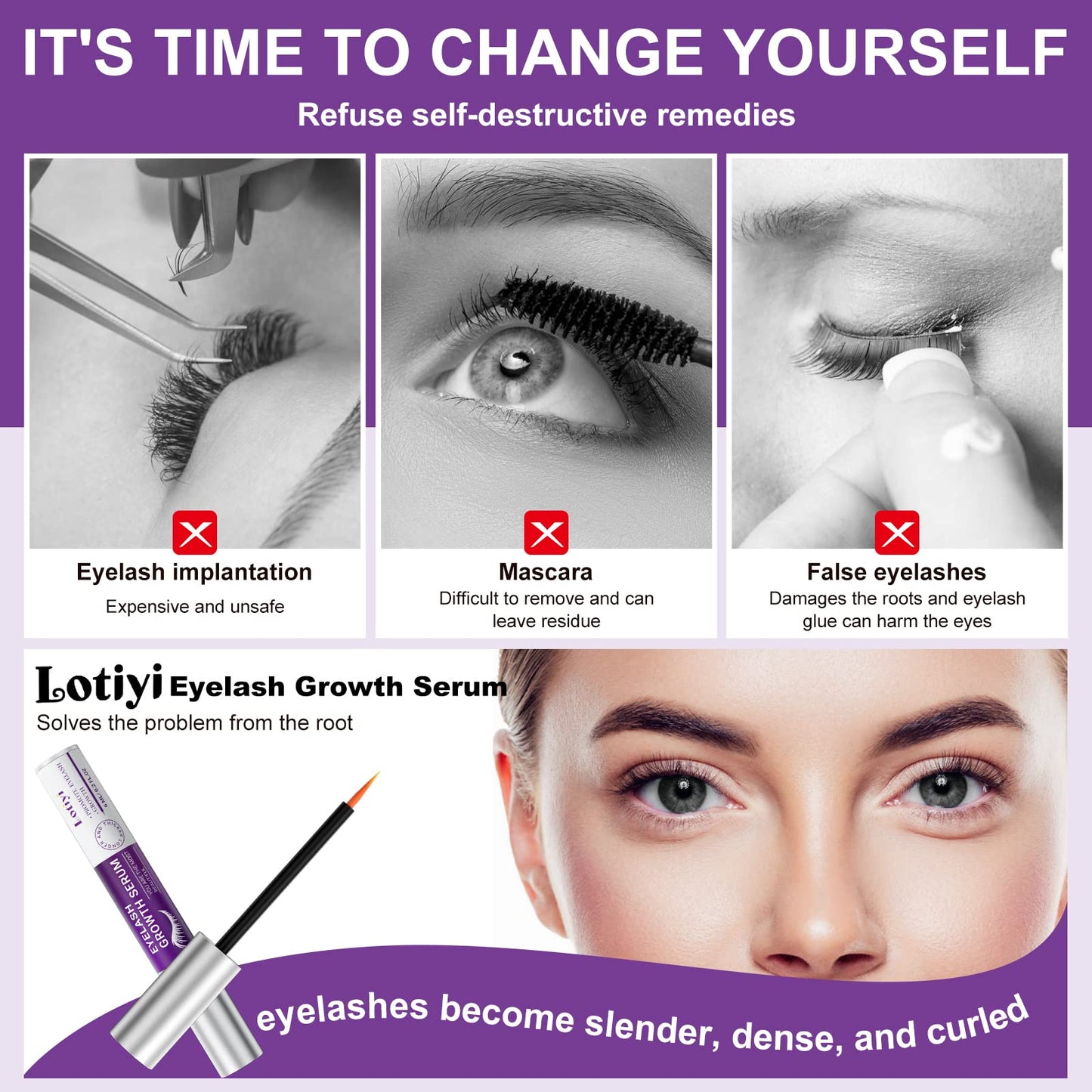 LOTIYI Eyelashes Growth Serum -6ml Eyelash Growth Serum for Natural Lashes & Extensions & Eyebrows, Thicker, Fuller & Longer Looking