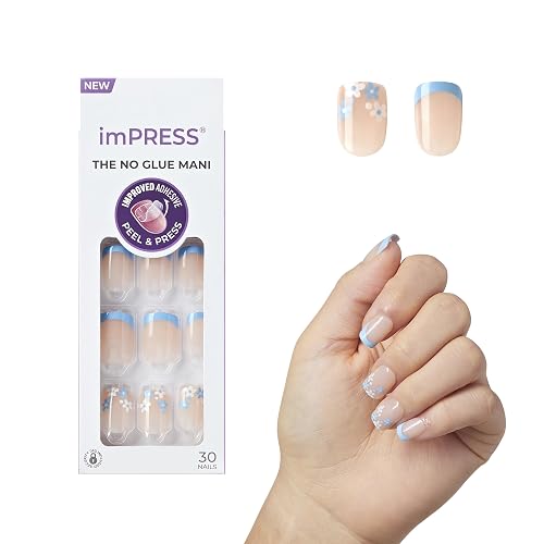 Kiss Impress No Glue Mani Press On Nails, French, 'Snooze', Blue, Short Size, Squoval Shape, Includes 30 Nails, Prep Pad, Instructions Sheet, 1 Beauty & Personal Care imPRESS