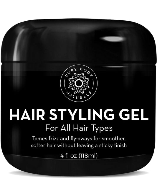 Pure Body Naturals Hair Gel for Men, Natural Ingredients with Hydrating Aloe For Firm, Healthy Hair, 4 Fl Oz