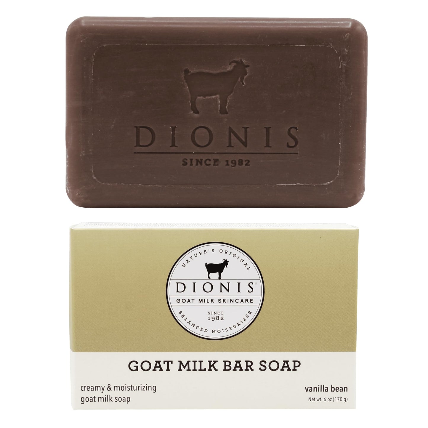 Dionis Goat Milk Skincare 6oz Vanilla Bean Scented Hand & Body Bar Soap - Moisturize, Restore, for All Skin Types, Non Greasy, No Residue - Cruelty