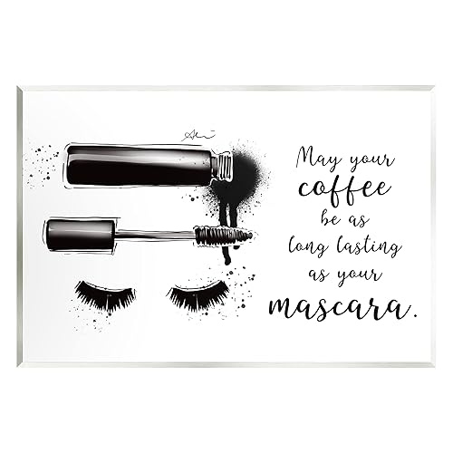 Stupell Industries Coffee & Lashes Mascara Phrase Wood Wall Art, Design by Alison Petrie