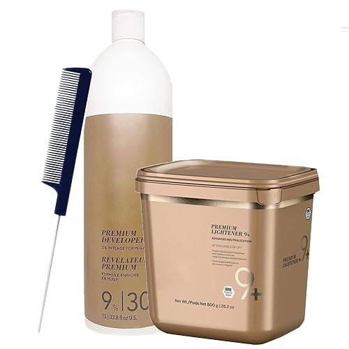 Blonde Me Lightener 9+ Bleach 800g with Blonde Me 9% / 30 Volume Developer 1L and Pin Tail Comb - Professional Hair Bleach Kit for Maximum Lift
