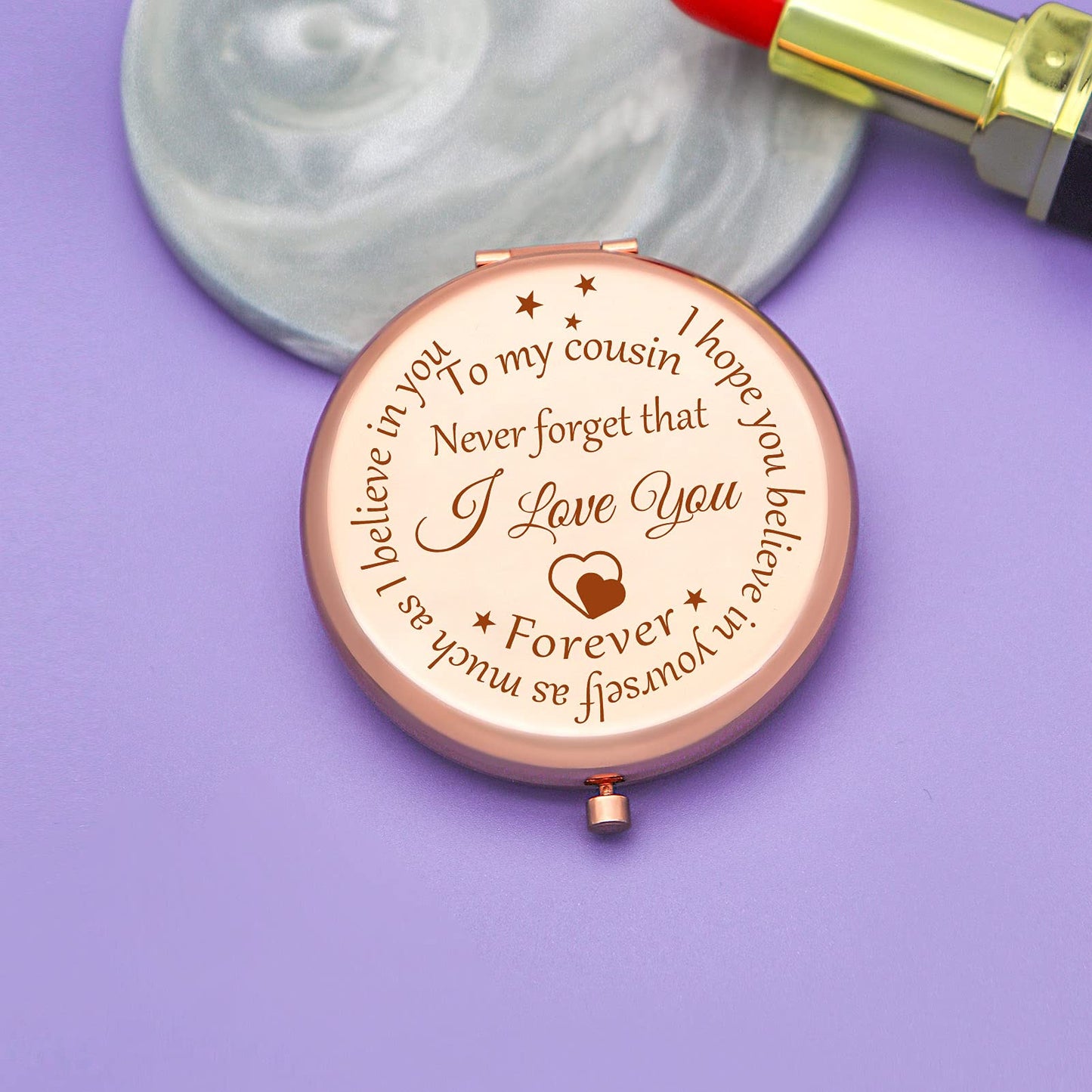 Cousin Gifts for Women Inspirational Gifts for Favorite Cousin Rose Gold Compact Mirror Encouragement Gifts for Cousin Sister Birthday Christmas