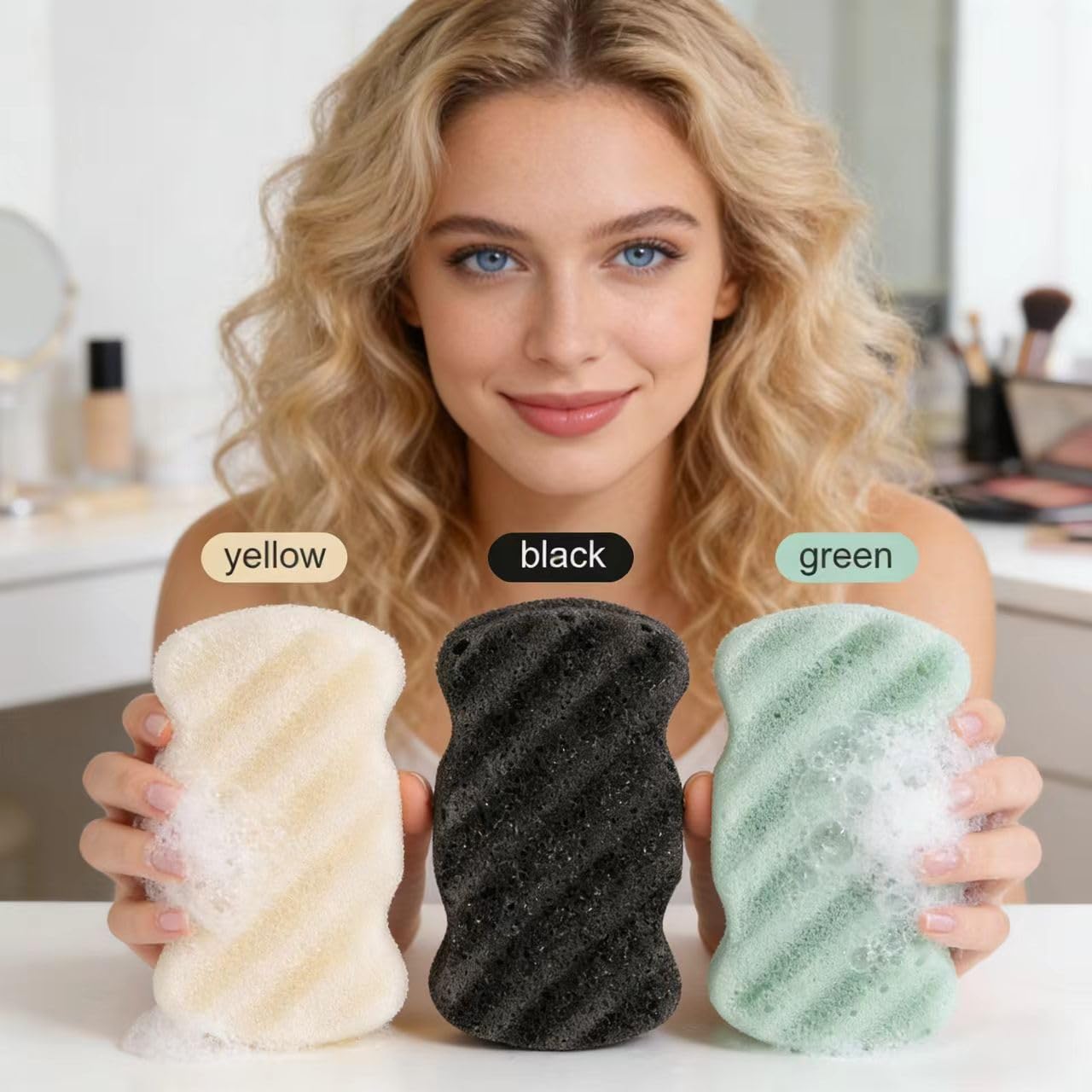 KECUCO 3 Pcs Natural Konjac Facial Sponges for Women and Girls, Gentle Facial Sponge for Cleansing and Makeup Removal, Bath Sponge for Babies