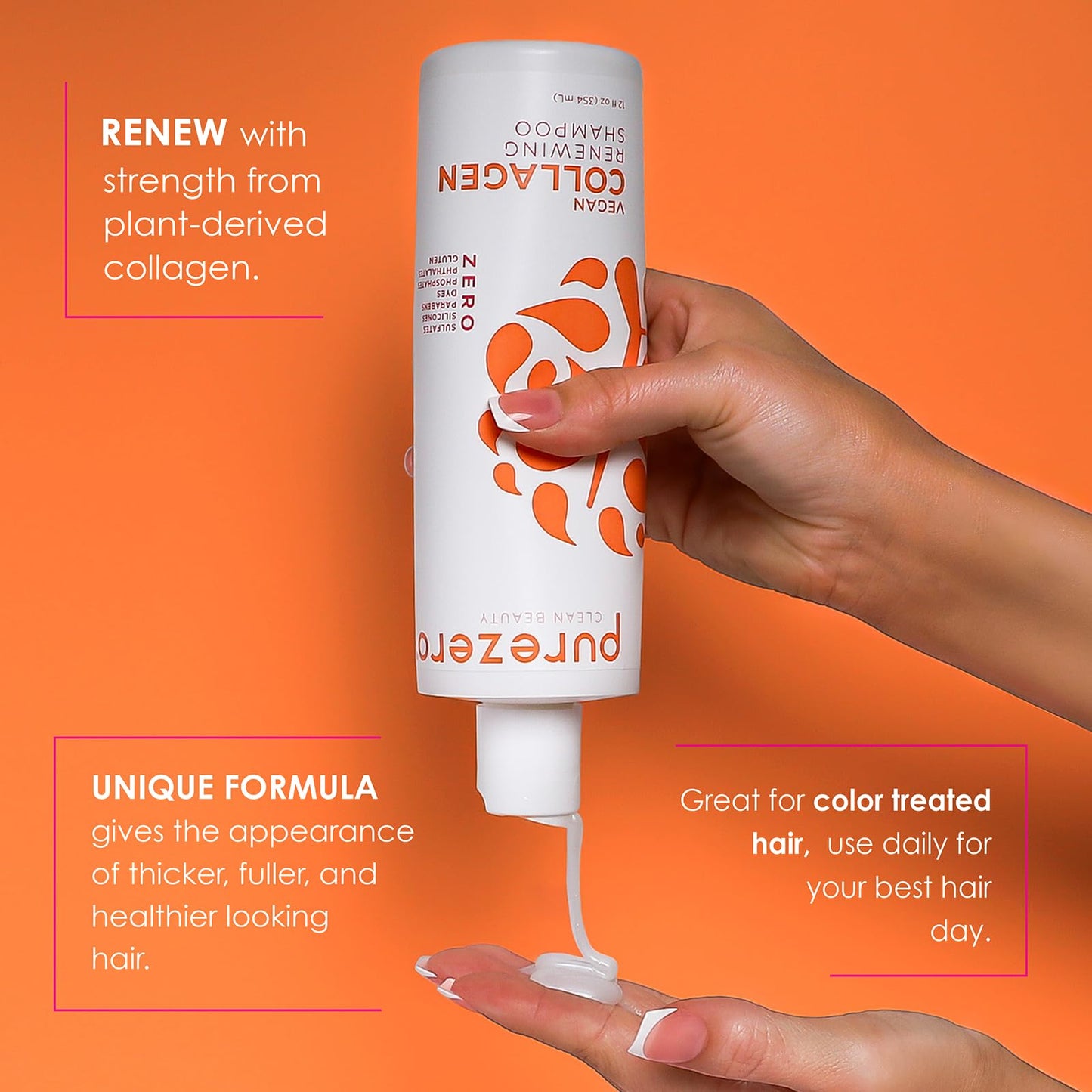 Purezero Collagen Silicone Free Shampoo & Conditioner Set - Strengthening & Hydrating - Duo for Dry or Damaged Hair - Plant-Based Collagen