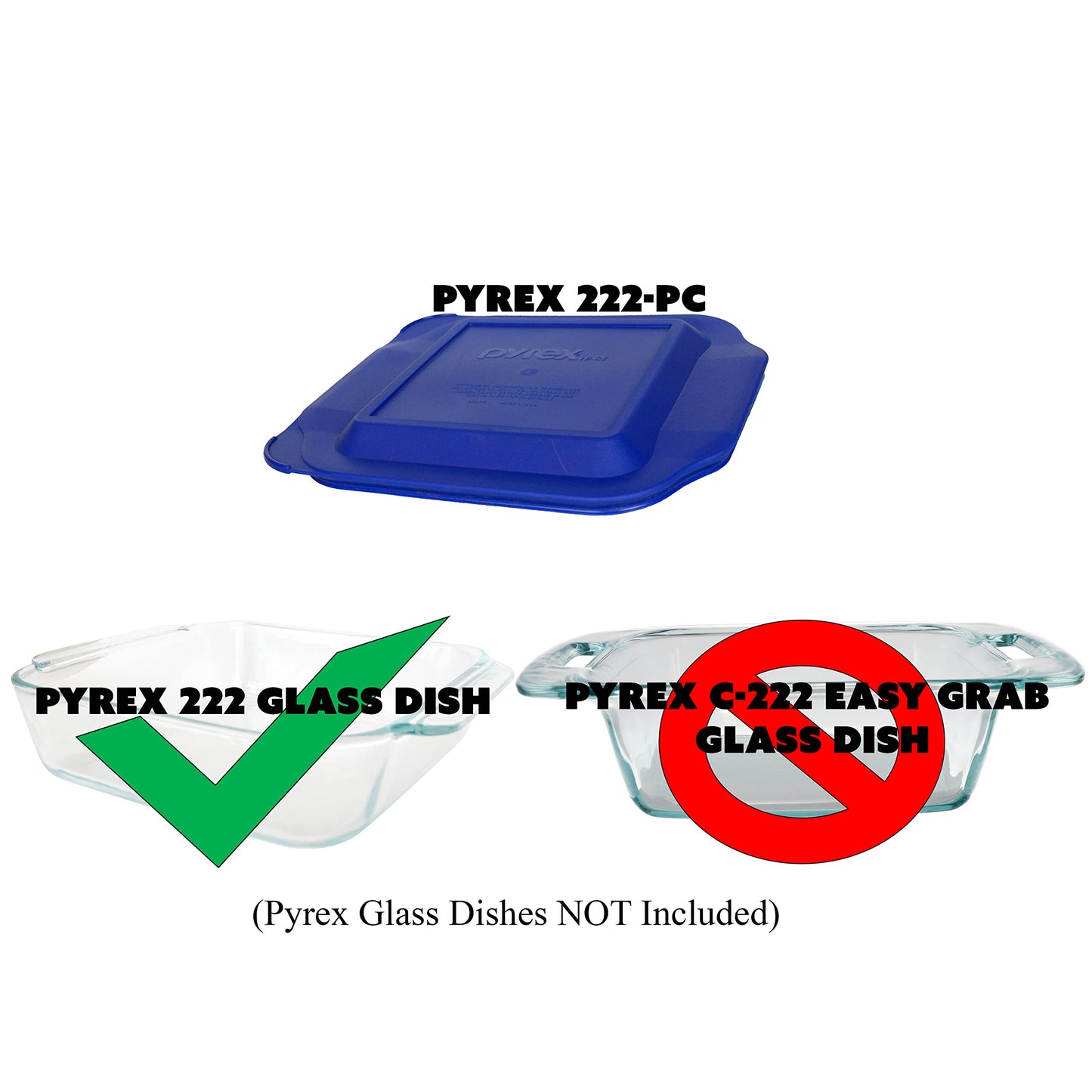 Pyrex 222 2qt Blue food storage replacement Lid (2-Pack) - Made in the USA