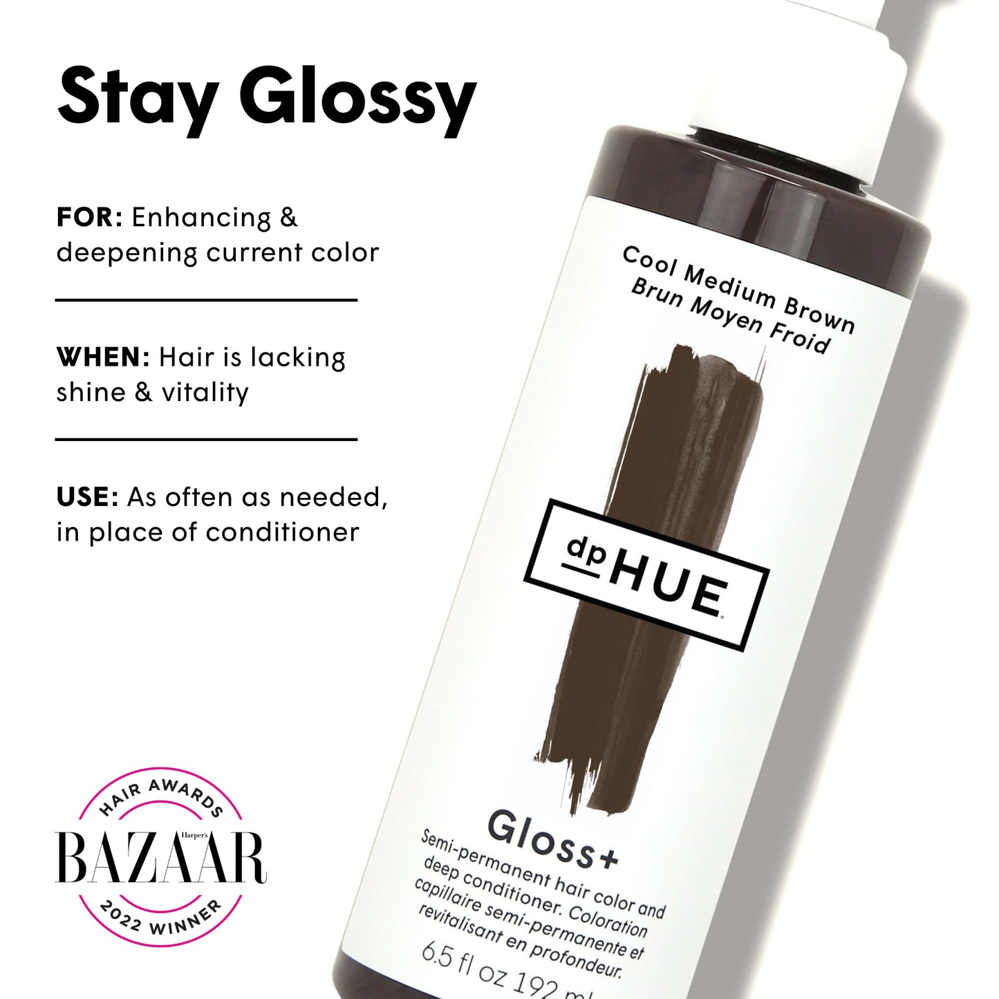 dpHUE Gloss+, Cool Medium Brown - Boosts Fading & Faded Hair Color - 8-12 Applications per Bottle - Lasts Up to 8 Washes