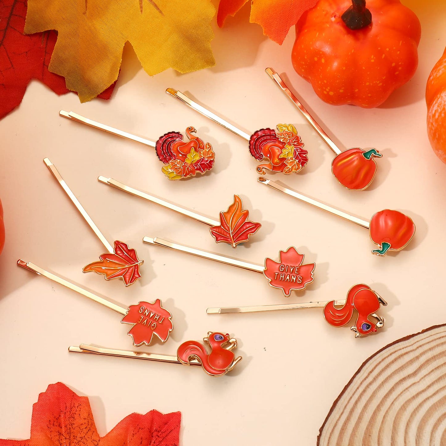 Thanksgiving Fall Hair Clips for Women Enamel Harvest Pumpkin Maple Leaf Turkey Hairpins Cute Autumn Holiday Hair Accessory Costume Party Favors Gifts
