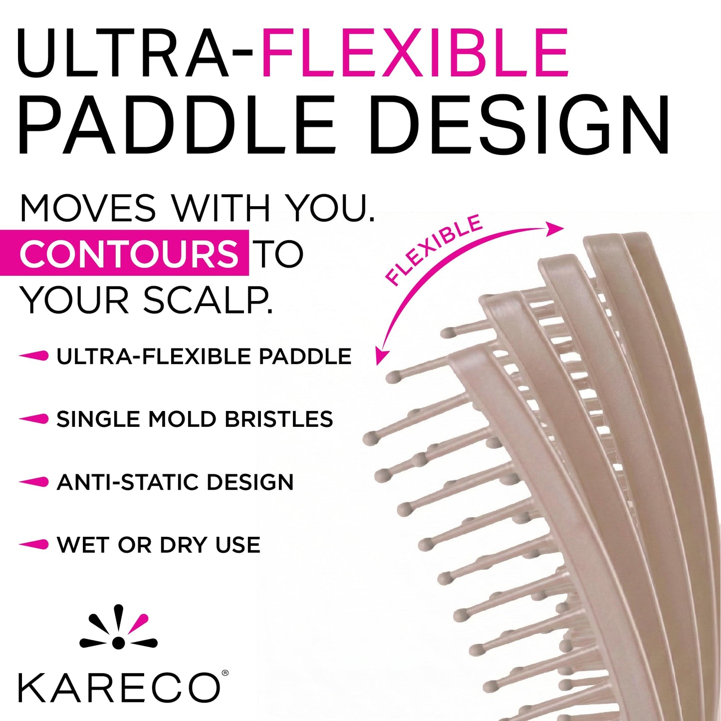 Premium Tangle Buster Brush - Soft Nylon Travel-Friendly Bristles - Long Durable Rubber Handle - Ideal for Wet and Dry Hair & Easy Grooming, Cashmere