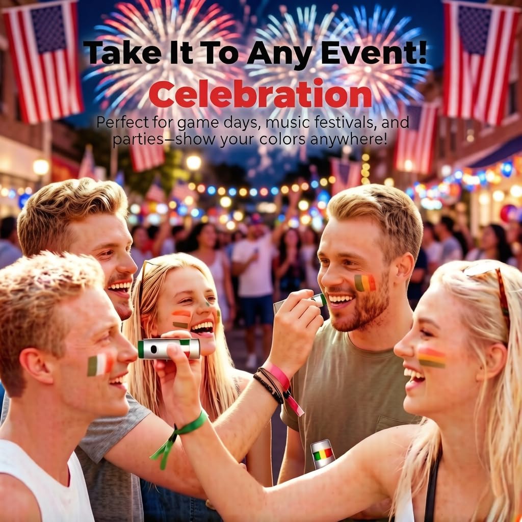 Red White Blue Face Paint Sticks, Patriotic Face & Body Paint for Sports, Festivals and Parties