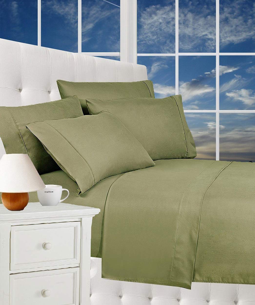 CELINE LINEN Luxurious Bed Sheets Set on Amazon 1800 Premier Hotel Quality Wrinkle Free 4-Piece Sheet Set with Deep Pockets, Full Sage/Green