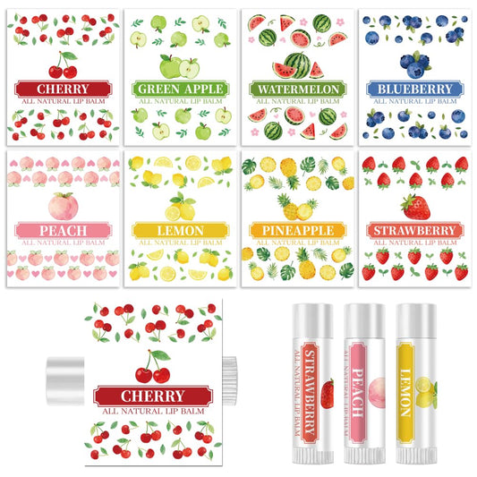 Peacoblue 160Pcs Lip Balm Labels Sticker for Tubes 2.1"x1.7" Colorful Fruits, 8 Styles Waterproof Chapstick Labels Glossy for Homemade Lip Balm Beauty and Personal Care peacoblue